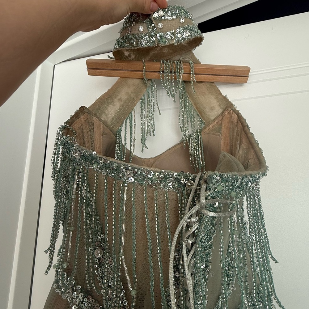 ALBINA DYLA- LUXURY Green Fringe Dress - Picture 6 of 9